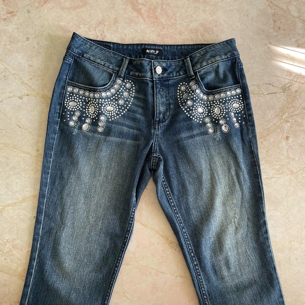 Allen B. Rhinestone Embellished Dark Denim Jeans